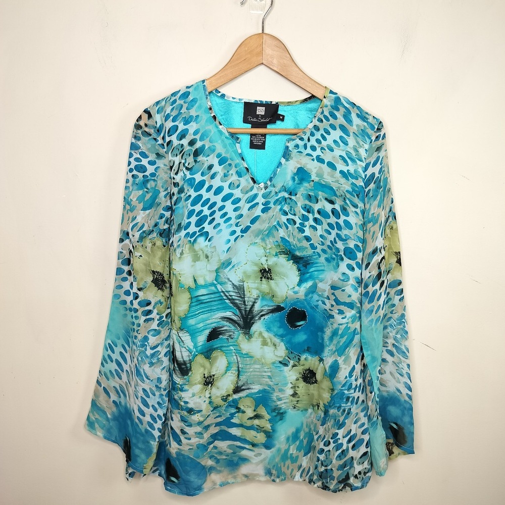 Vtg Debbie Shuchat Blouse Floral Animal‎ Print Chiffon Beaded NWT